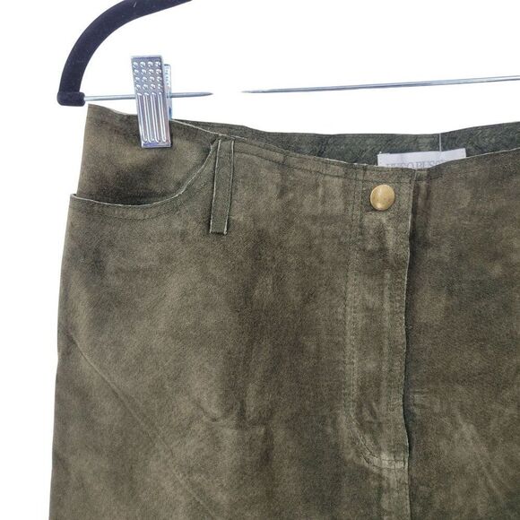 Vtg Olive Forest Green Suede Leather A-line Mini Skirt Womens Sz M Country‎ Boho - Picture 4 of 10
